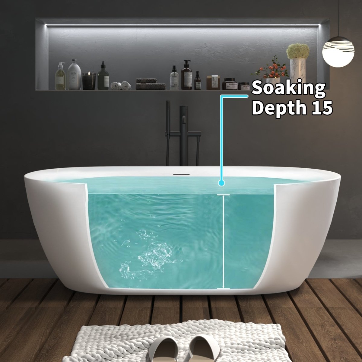 ExBrite 67" Bathtub Acrylic Free Standing Tub Classic Oval Shape Soaking Tub Gloss White