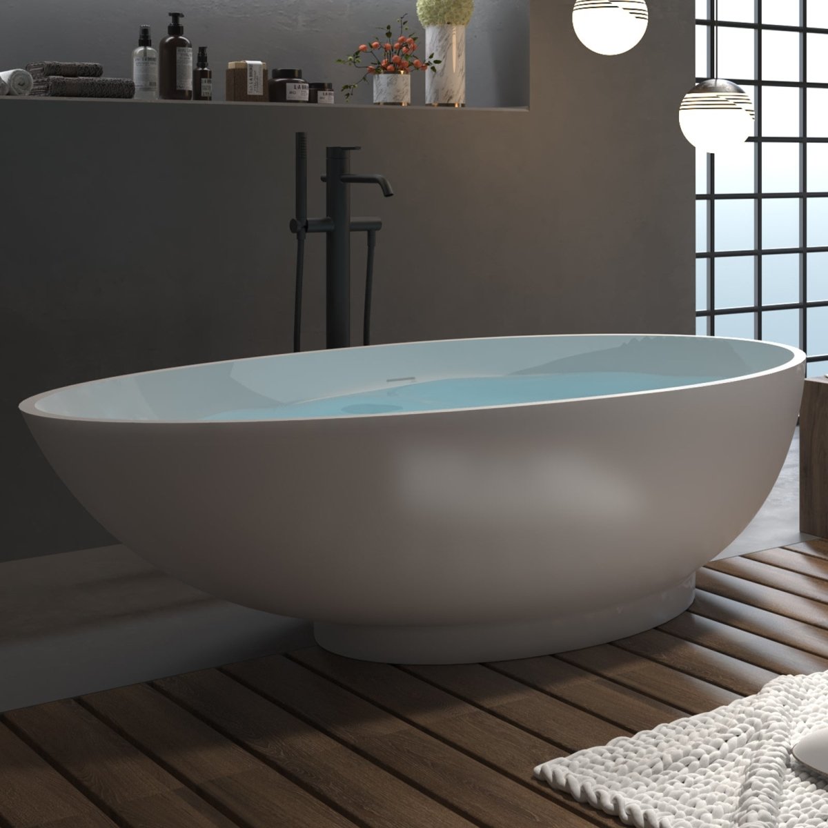 ExBrite 70" Soaking Bathtub Oval-shaped Free standing tub with Overflow
