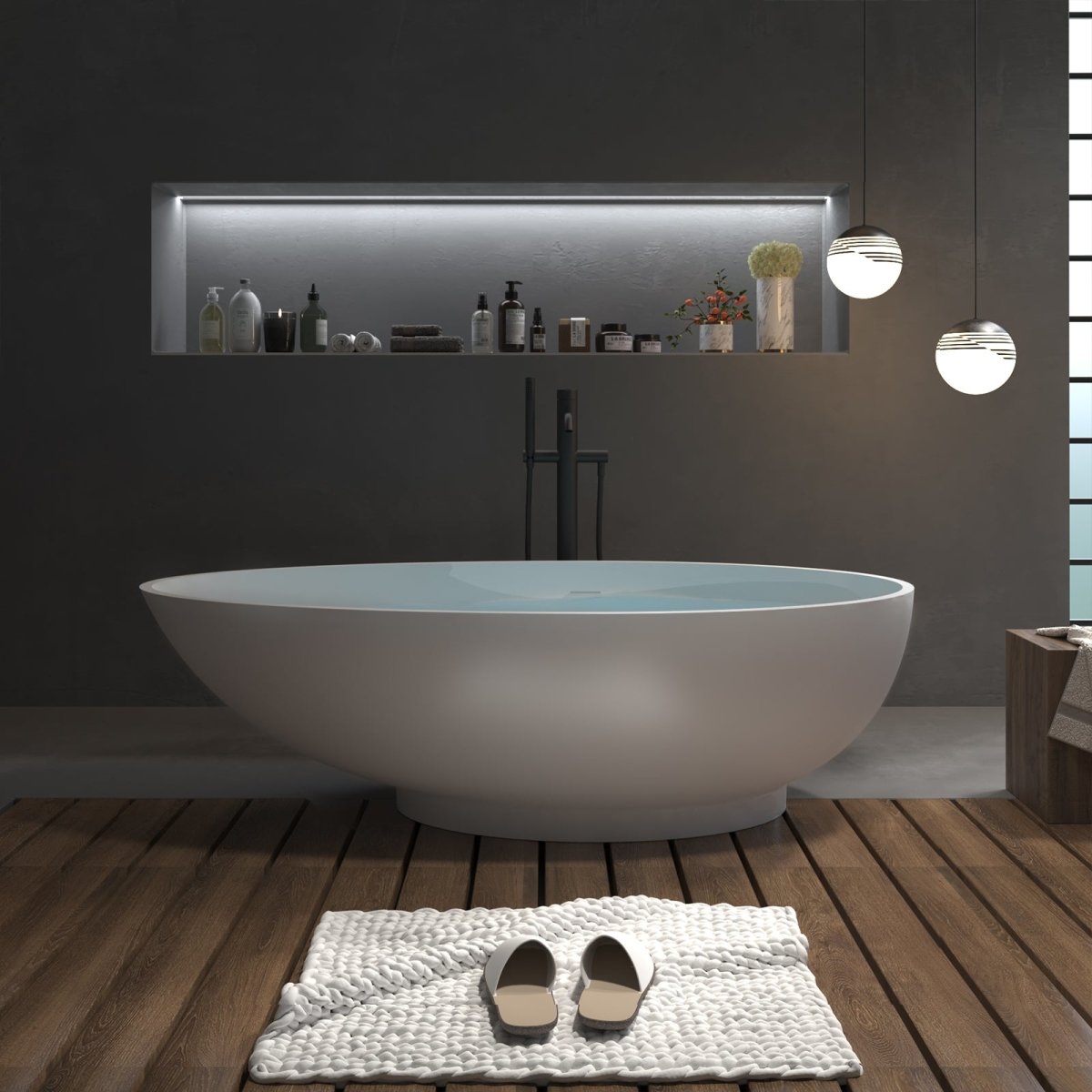 ExBrite 70" Soaking Bathtub Oval-shaped Free standing tub with Overflow