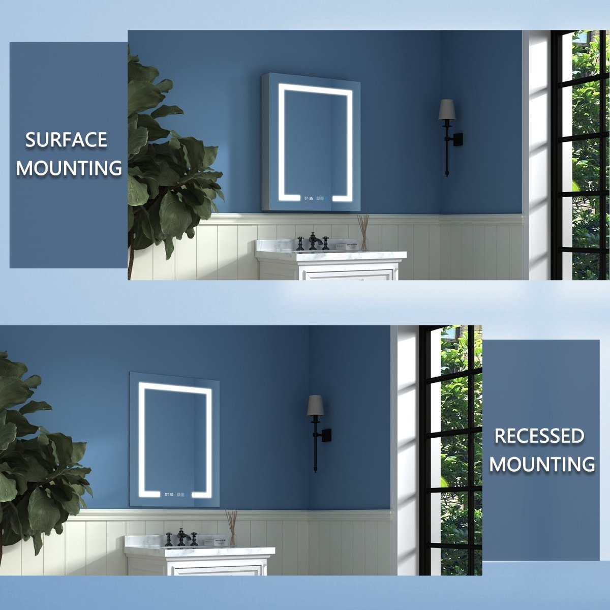 ExBrite 72" W x 32" H Combination Lighted Medicine Cabinet with Mirror Clock - ExBriteUSA