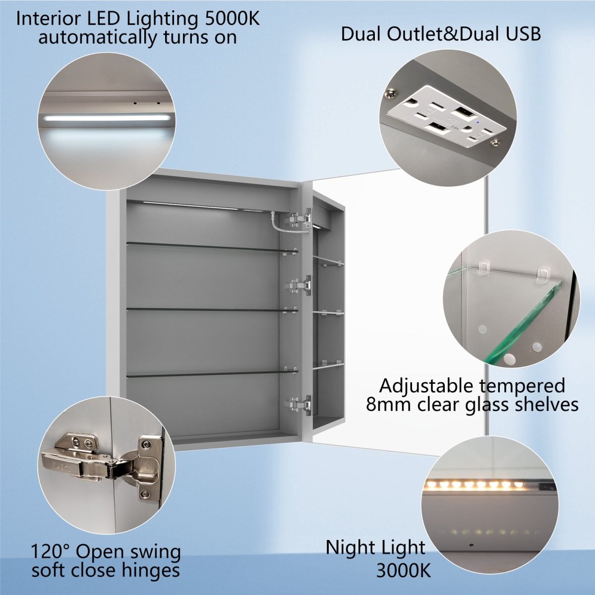 ExBrite 72" W x 32" H Combination Lighted Medicine Cabinet with Mirror Clock - ExBriteUSA