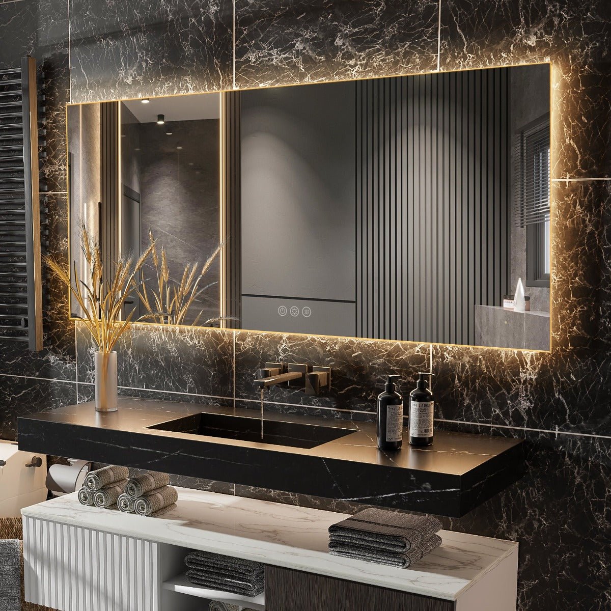 ExBrite 72" x 36" LED Mirror Bathroom Vanity Mirrors with Lights Gold, Wall Mounted Anti-Fog - ExBriteUSA