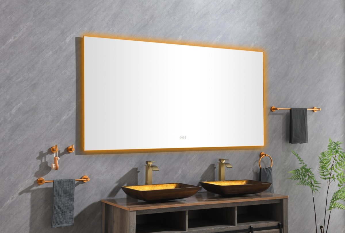 ExBrite 72x 36 inch LED Mirror Bathroom Vanity Mirrors with Lights Gold, Wall Mounted Anti-Fog - ExBriteUSA