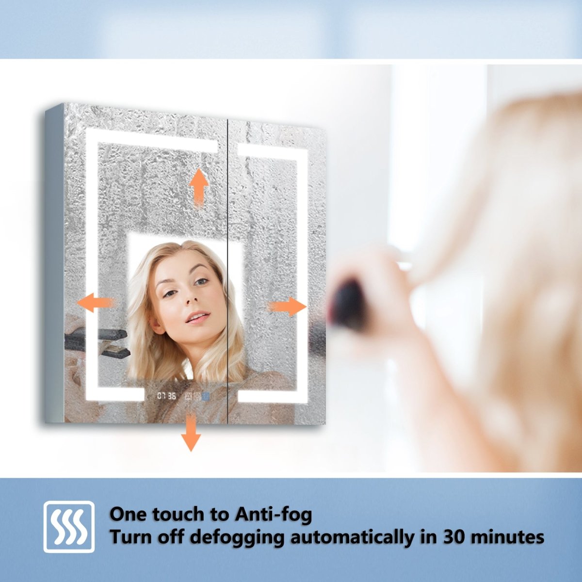 ExBrite Bathroom Light Medicine Cabinets Recessed or Surface Defogger, Dimmer, Clock，Outlets & USB 30" W x 32" H - ExBriteUSA
