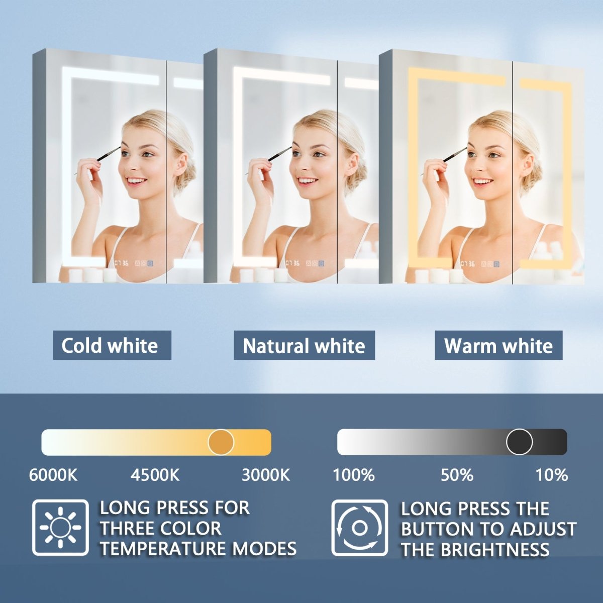 ExBrite Bathroom Light Medicine Cabinets Recessed or Surface Defogger, Dimmer, Clock，Outlets & USB 30" W x 32" H - ExBriteUSA
