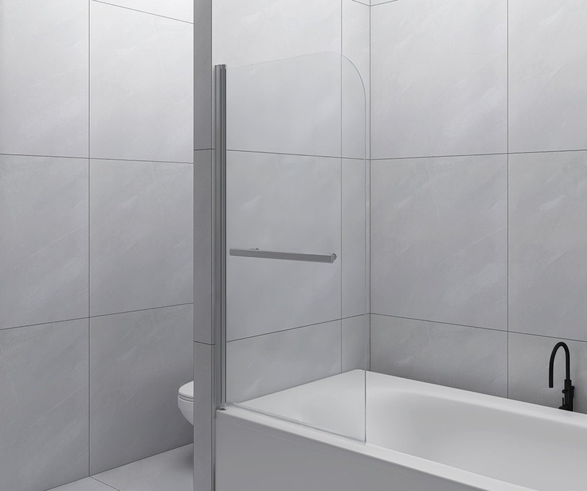ExBrite Bathroom Pivot Tub Glass Door 31"W*55"H, Panel Bathtub Shower Door Screen,Tempered Glass, Frameless Glass Shower Door with Handle