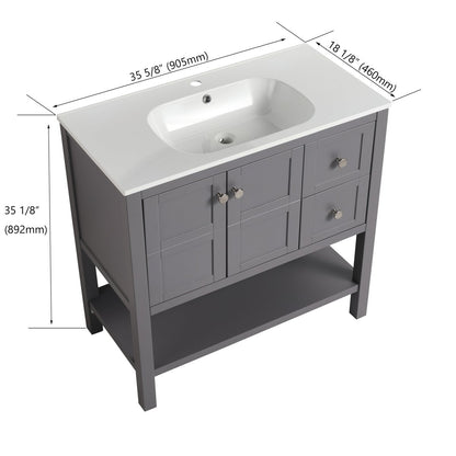 ExBrite Bathroom Vanity With Soft Close Drawers and Gel Basin,36x18
