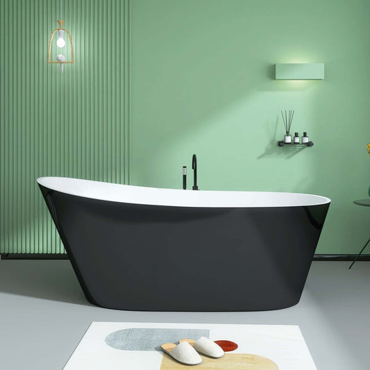ExBrite Bathtub 59" Acrylic Free Standing Tub Classic Oval Shape Soaking Tub, Adjustable Freestanding Black