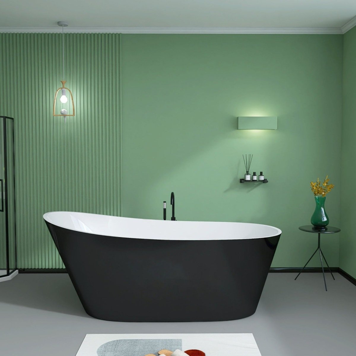ExBrite Bathtub 59" Acrylic Free Standing Tub Classic Oval Shape Soaking Tub, Adjustable Freestanding Black - ExBriteUSA