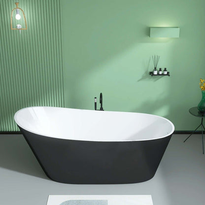 ExBrite Bathtub 59" Acrylic Free Standing Tub Classic Oval Shape Soaking Tub, Adjustable Freestanding Black