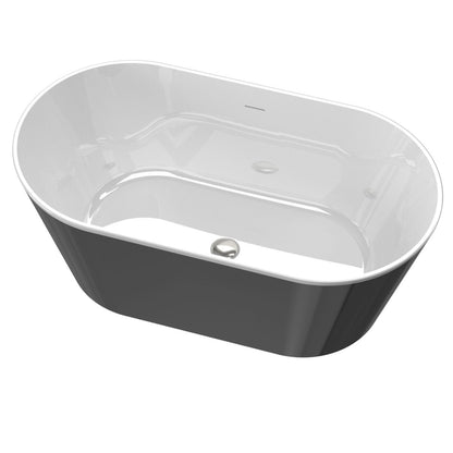 ExBrite Bathtub 60 inch Black Acrylic Freestanding Soaking Anti-slip