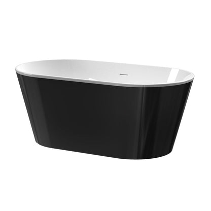 ExBrite Bathtub 60 inch Black Acrylic Freestanding Soaking Anti-slip