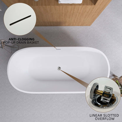 ExBrite Bathtub 65" Acrylic Classic Oval Shape Soaking Tub, Adjustable Freestanding Matte White
