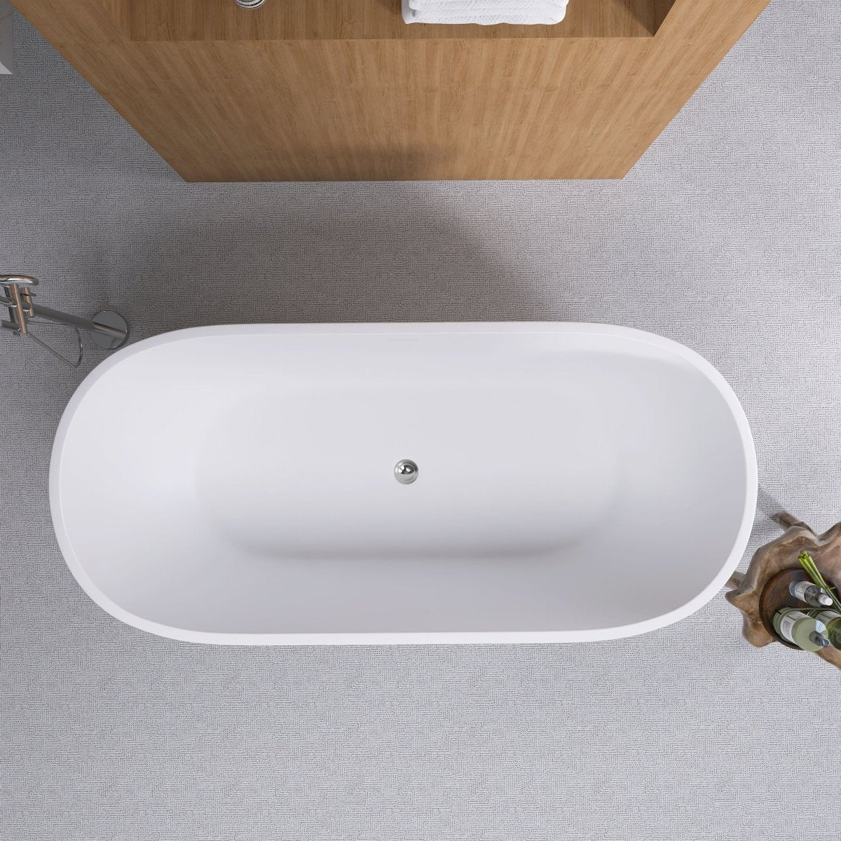 ExBrite Bathtub 65" Acrylic Classic Oval Shape Soaking Tub, Adjustable Freestanding Matte White