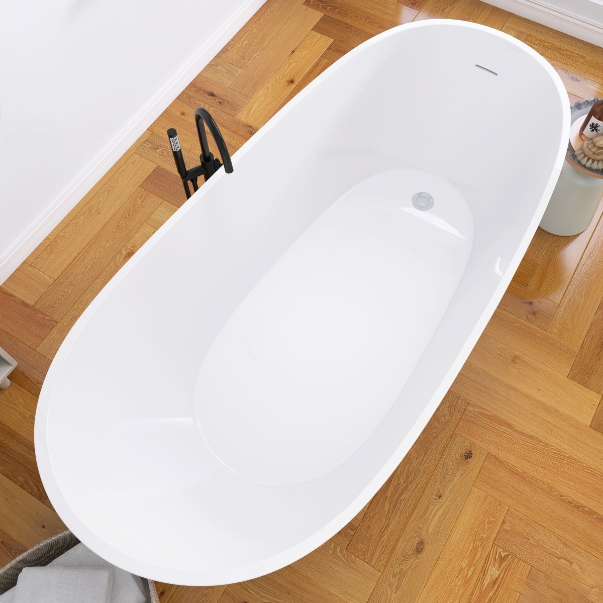 ExBrite Bathtub 67" Acrylic Free Standing Tub Classic Oval Shape Soaking Tub, Adjustable Freestanding Gloss White