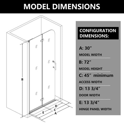 ExBrite Fold 30" x 72" Frameless Bi-Fold Shower Door in Chrome