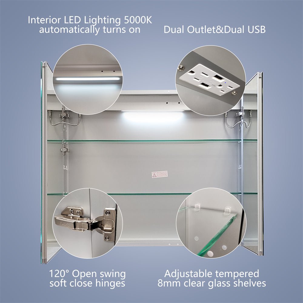 Boost-M1.5 36" W x 30" H LED Lighted Bathroom Medicine Cabinet with Mirror Recessed or Surface Mounted LED Medicine Cabinet