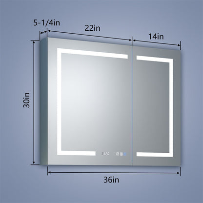 exbrite led lighted bathroom medicine cabinet with mirror, 36 x 30 inch, recessed or surface led medicine cabinet