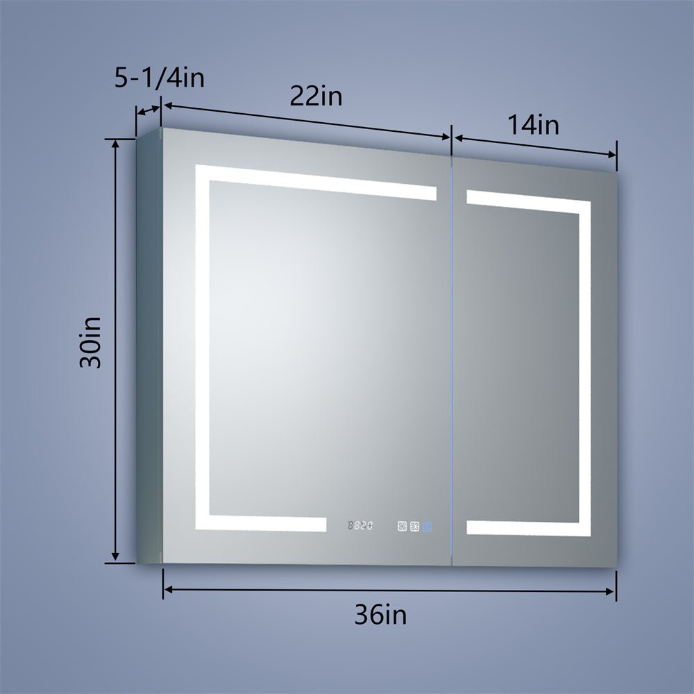 Boost-M1.5 36" W x 30" H LED Lighted Bathroom Medicine Cabinet with Mirror Recessed or Surface Mounted LED Medicine Cabinet