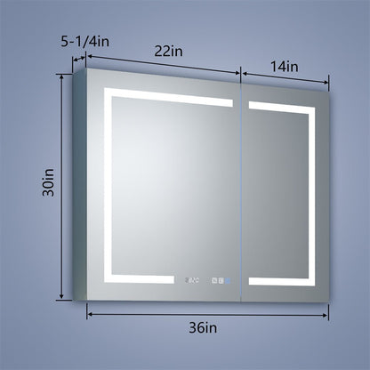 Boost-M1.5 36" W x 30" H LED Lighted Bathroom Medicine Cabinet with Mirror Recessed or Surface Mounted LED Medicine Cabinet