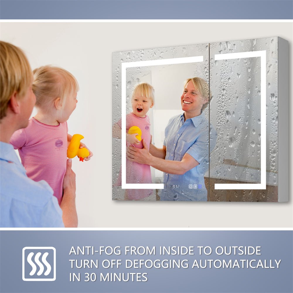 exbrite led lighted bathroom medicine cabinet with mirror, 36 x 30 inch, recessed or surface led medicine cabinet