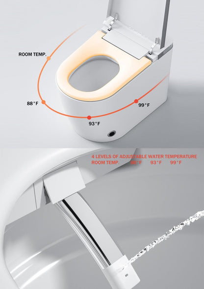 ExBrite Luxury Smart Toilet with Auto Open/Close Lid Auto Flush Warm Water and Heated Seat Modern Tankless Toilet with Remote Control