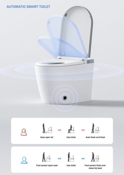 ExBrite Luxury Smart Toilet with Auto Open/Close Lid Auto Flush Warm Water and Heated Seat Modern Tankless Toilet with Remote Control