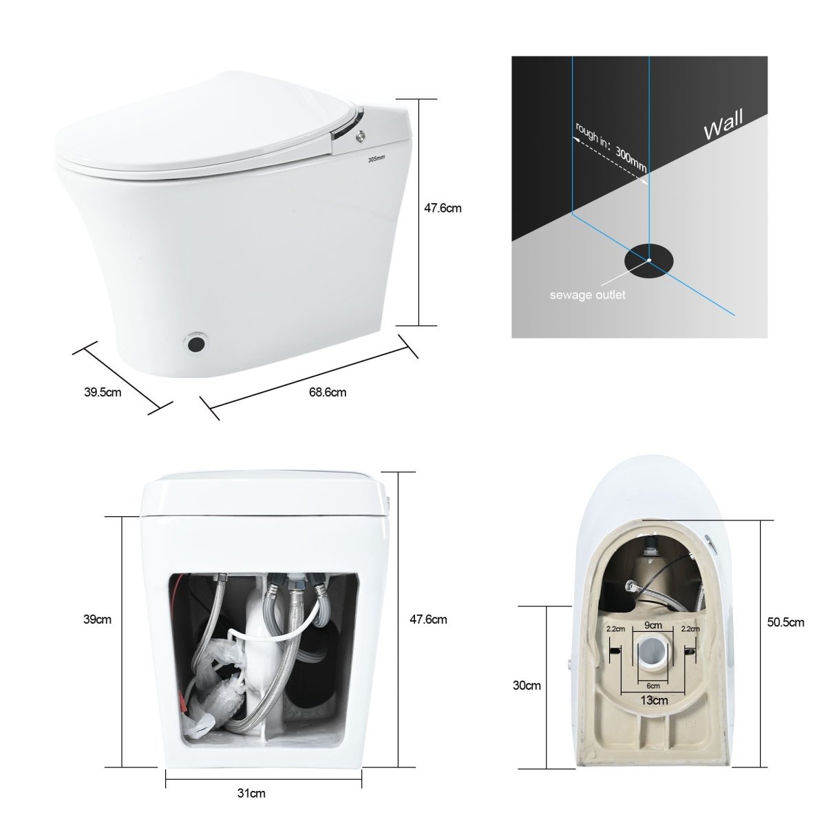 ExBrite Luxury Smart Toilet with Dryer,Warm Water,Elongated Bidet,Heated Seat,Remote Control,Night Light,Power Outage Flushing,Soft Close