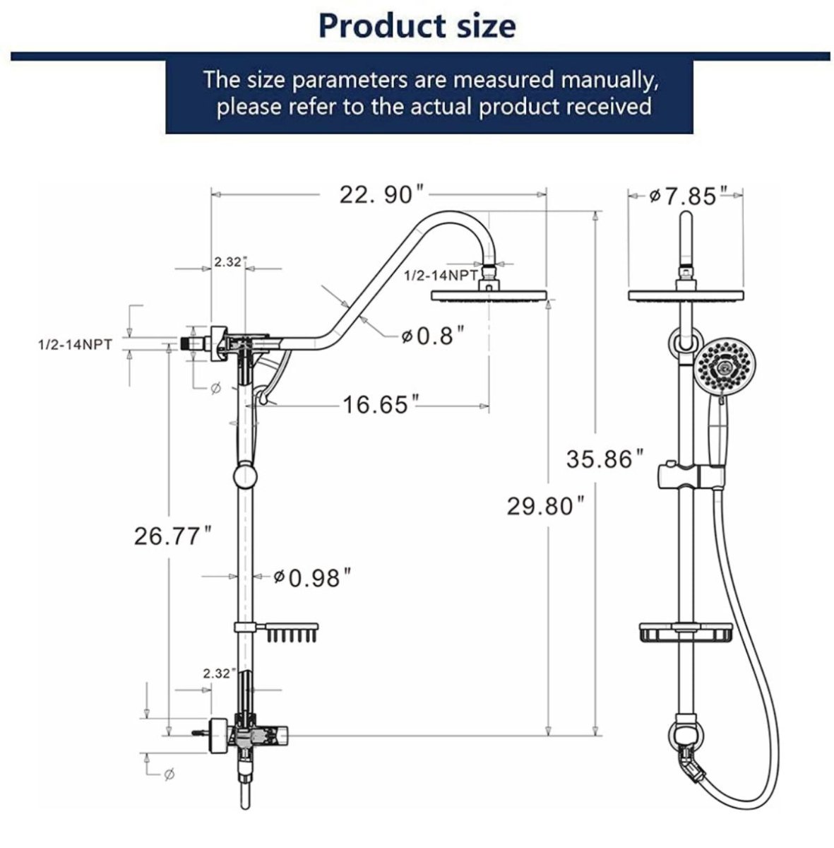 Exbrite Shower System with Rain Showerhead, Brushed Nickel Finish,5-Function Hand Shower, Adjustable Slide Bar and Soap Dish for Bathroom Shower Faucet Set