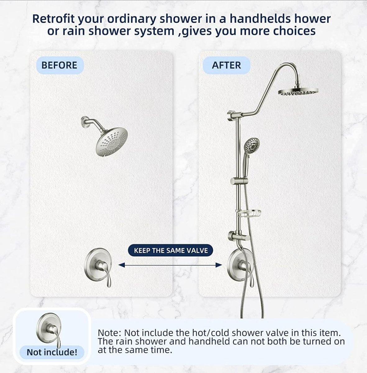 Exbrite Shower System with Rain Showerhead, Brushed Nickel Finish,5-Function Hand Shower, Adjustable Slide Bar and Soap Dish for Bathroom Shower Faucet Set