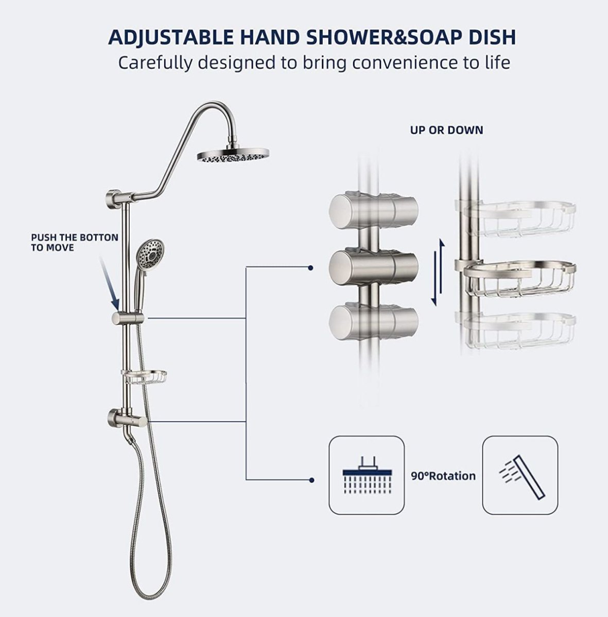 Exbrite Shower System with Rain Showerhead, Brushed Nickel Finish,5-Function Hand Shower, Adjustable Slide Bar and Soap Dish for Bathroom Shower Faucet Set