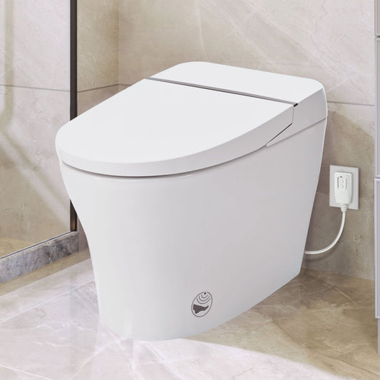 ExBrite Smart Toilet, Dual Flush 1-1.28 GPF, Tank less with Adjustable Temp Heated Seat, Foot sensor, Night Light,Power Outage Flushing