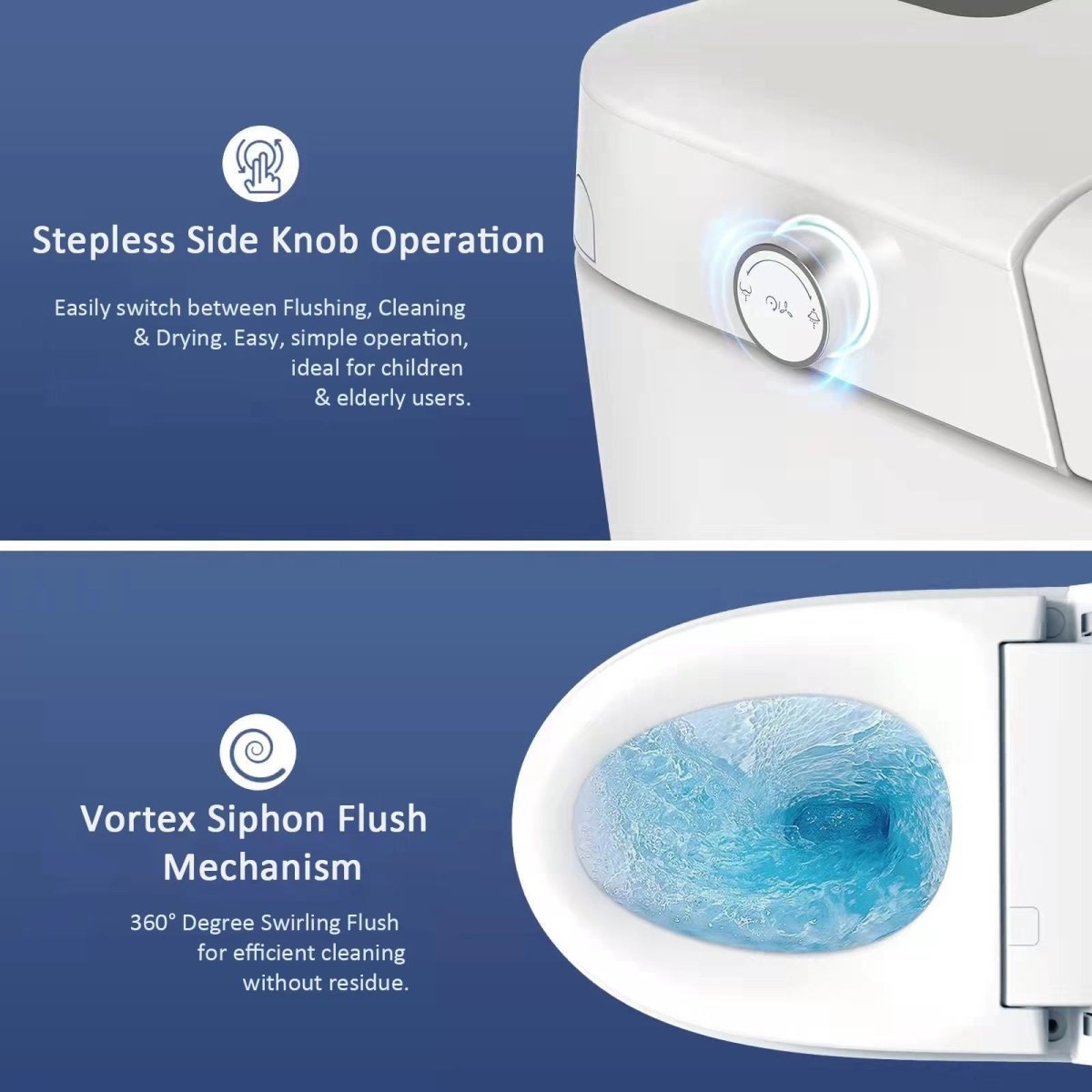 ExBrite Smart Toilets with Heated Seat,Auto Flush,AUTO Open&Close,Warm Dryer,Foot Sensor,Night Light,Remote Control