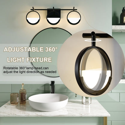 ExBrite TRIO Modern Simplicity LED Vanity Light with Rotatable Heads and Dimmable Brightness, Black