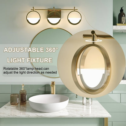 ExBrite TRIO Modern Simplicity LED Vanity Light with Rotatable Heads and Dimmable Brightness, Gold