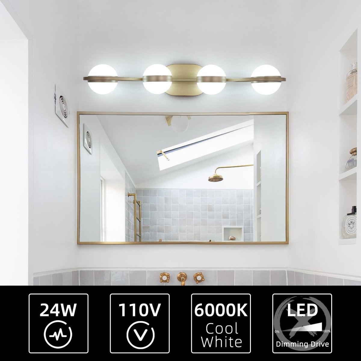 ExBrite Vanity Lights,4-Light Bathroom Light Fixtures, LED Bulbs,For Mirror Kitchen Living Room Hallway Cabinet Porch