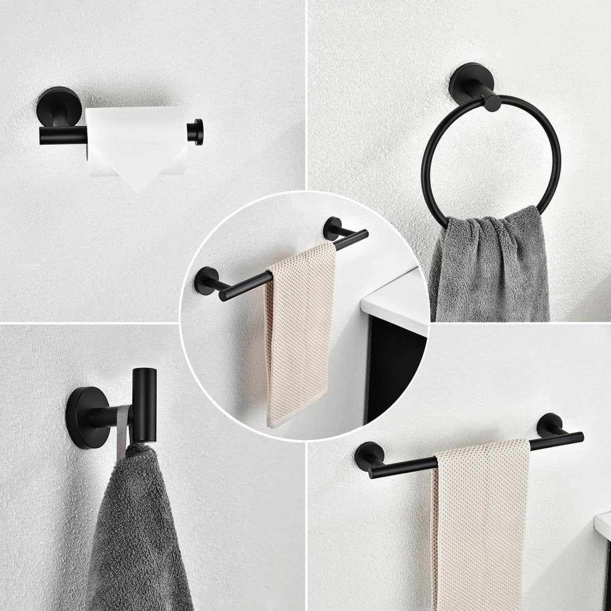 ExBrite Wall Mount Towel Rack Set 6 Piece Stainless Steel for Bathroom - ExBriteUSA