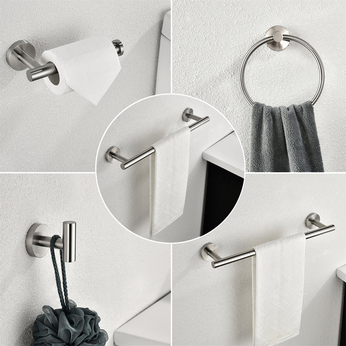 ExBrite Wall Mount Towel Rack Set 6 Piece Stainless Steel for Bathroom