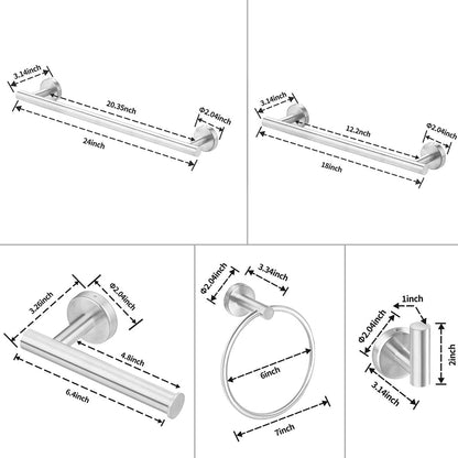 ExBrite Wall Mount Towel Rack Set 6 Piece Stainless Steel for Bathroom,Bursh Nickle