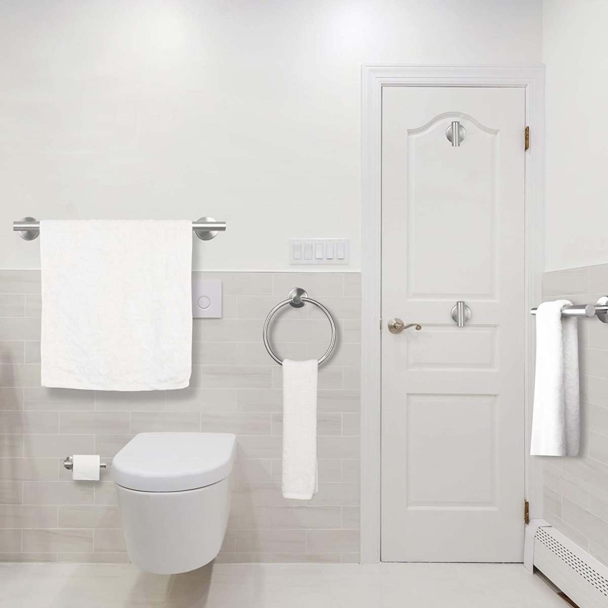 ExBrite Wall Mount Towel Rack Set 6 Piece Stainless Steel for Bathroom,Bursh Nickle
