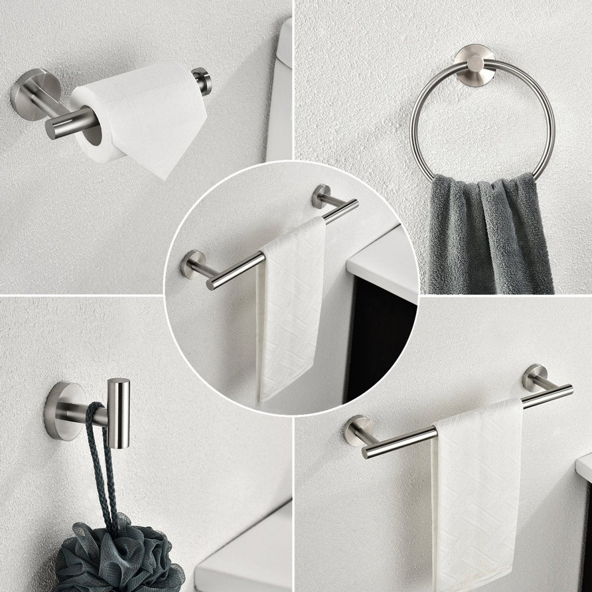 ExBrite Wall Mount Towel Rack Set 6 Piece Stainless Steel for Bathroom,Bursh Nickle