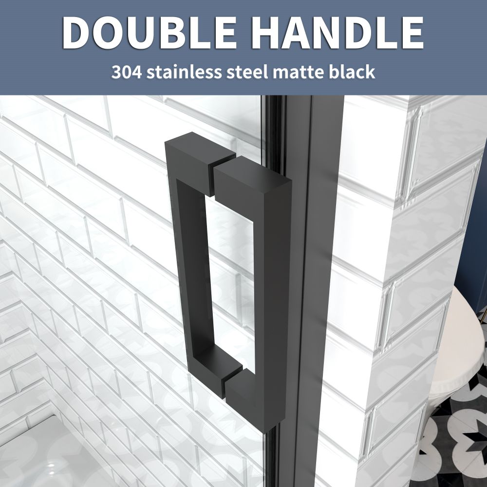 Glide Adjustable 56-60"W x 74"H Sliding Glass Shower Door with 8mm Clear Tempered Glass,Stainless Steel Hardware Black,Rectangle Shower Door