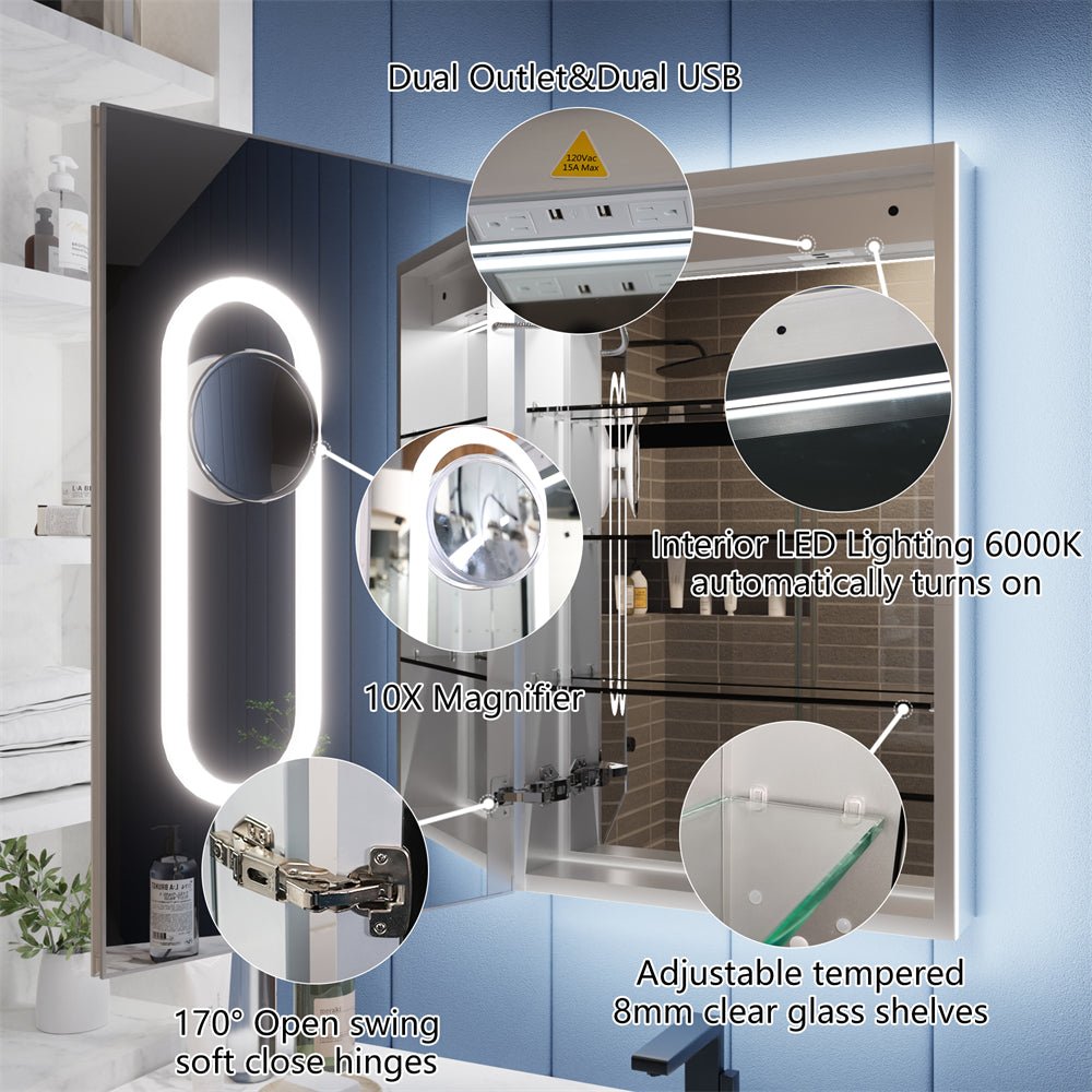 Illusion 20" x 32" LED Lighted Medicine Cabinet with Magnifiers Front and Back Light