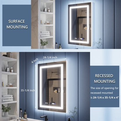 Illusion-B 24" x 36" LED Lighted Inset Mirrored Medicine Cabinet with Magnifiers Front and Back Light, Right Hinge