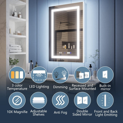Illusion-B 24" x 36" LED Lighted Medicine Cabinet with Magnifiers Front and Back Light