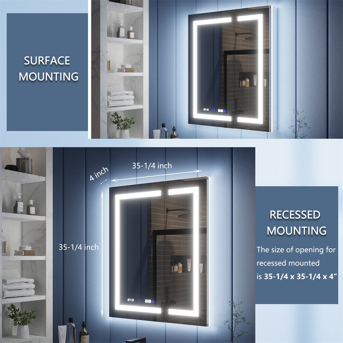 Illusion-B 36" x 36" LED Lighted Medicine Cabinet with Magnifiers Front and Back Light