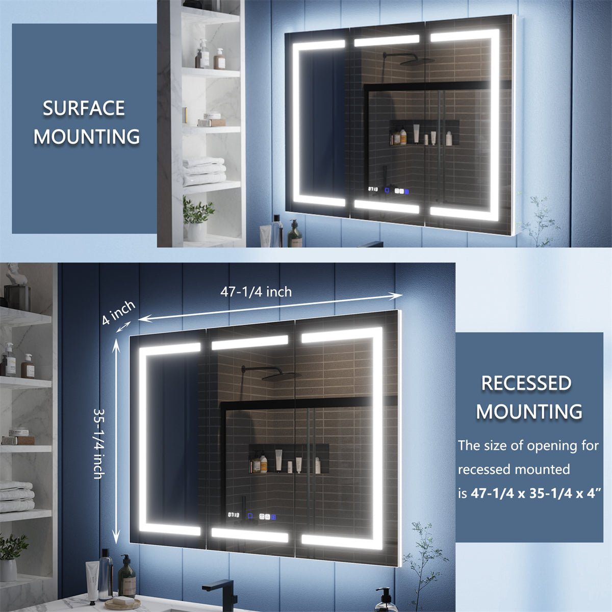 Illusion-B 48" x 36" LED Lighted Medicine Cabinet with Magnifiers Front and Back Light