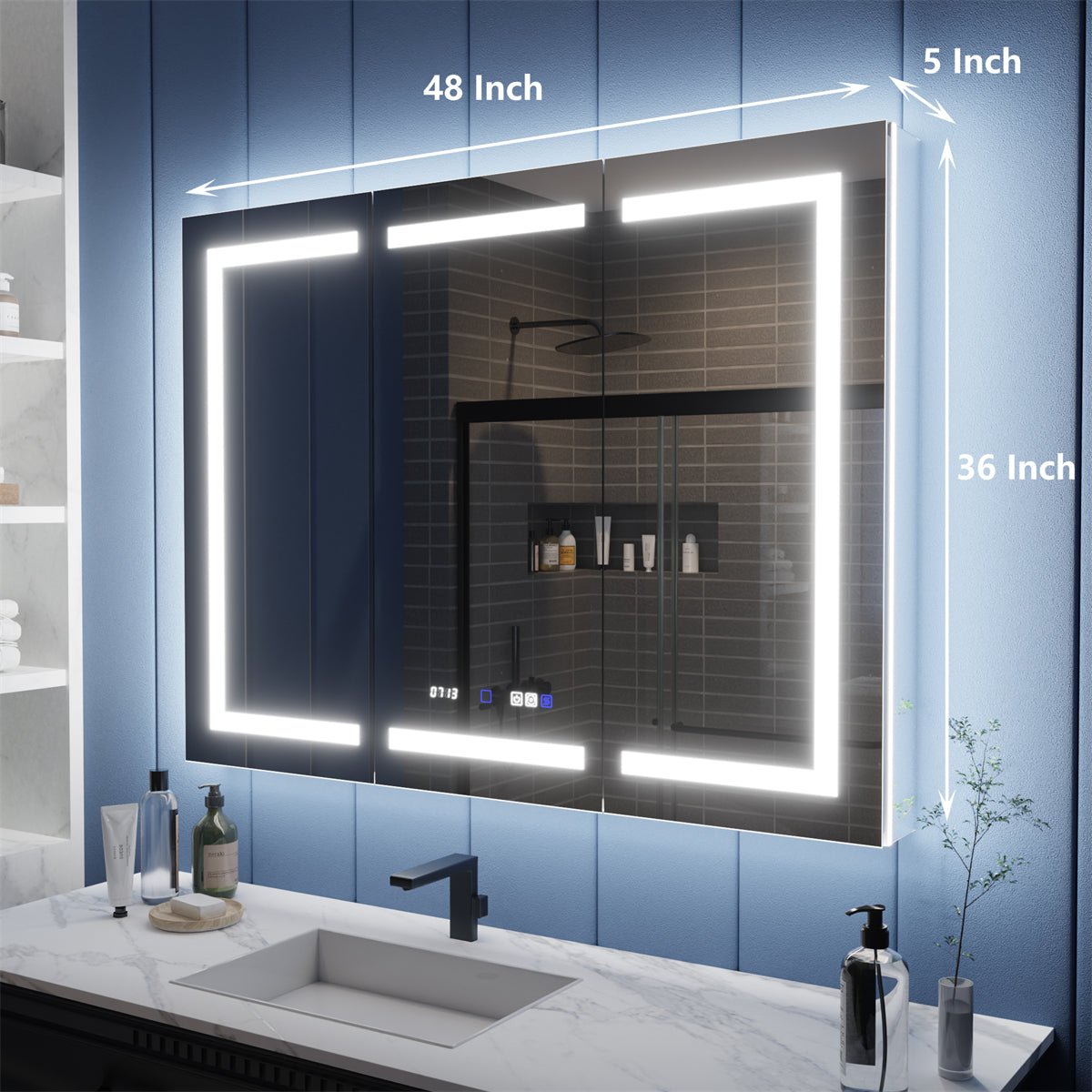 Illusion-B 48" x 36" LED Lighted Medicine Cabinet with Magnifiers Front and Back Light