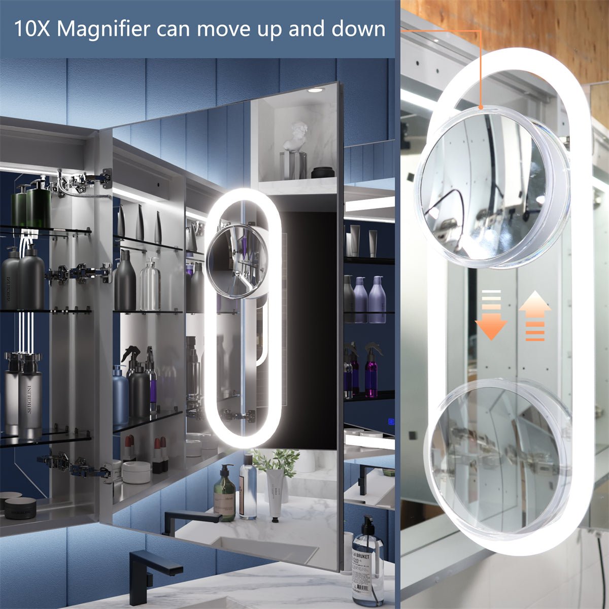 Illusion-B 48" x 36" LED Lighted Medicine Cabinet with Magnifiers Front and Back Light