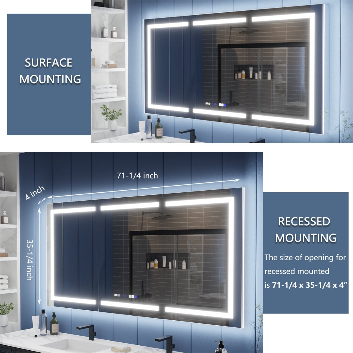 Illusion-B 72" x 36" LED Lighted Medicine Cabinet with Magnifiers Front and Back Light